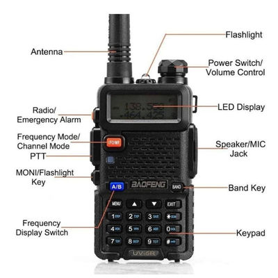 128 채널 바오펜 UV-5R 워키-탈키 방수 5-10KM 범위 VHF UHF 주파수