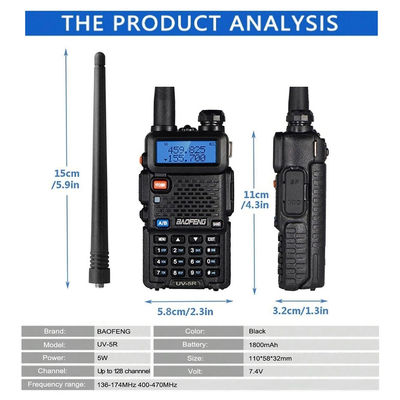 128 채널 바오펜 UV-5R 워키-탈키 방수 5-10KM 범위 VHF UHF 주파수
